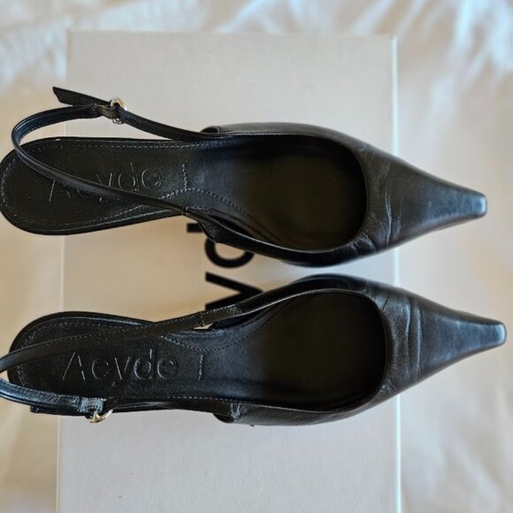 Aeyde Catrina Black pointed toe kitten heel slingbacks Size 37 EU - Picture 1 of 9